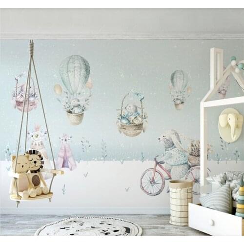 Customized large wallpaper 3D mural bicyclist hot air balloon Nordic childrens room interior decoration