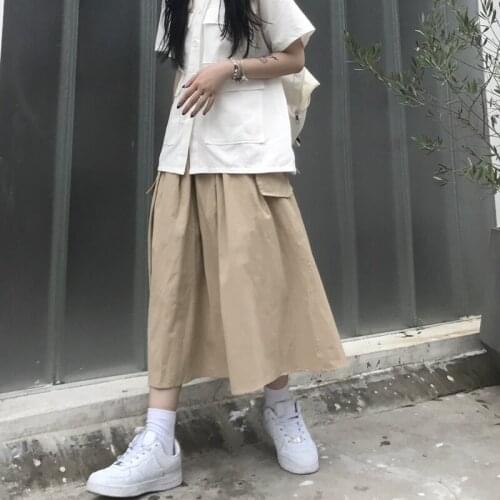 Japanese Style Teenage Girls Long Skirts for Women Fashion Trends Casual Cargo Clothing Students Solid Color Harajuku Streetwear