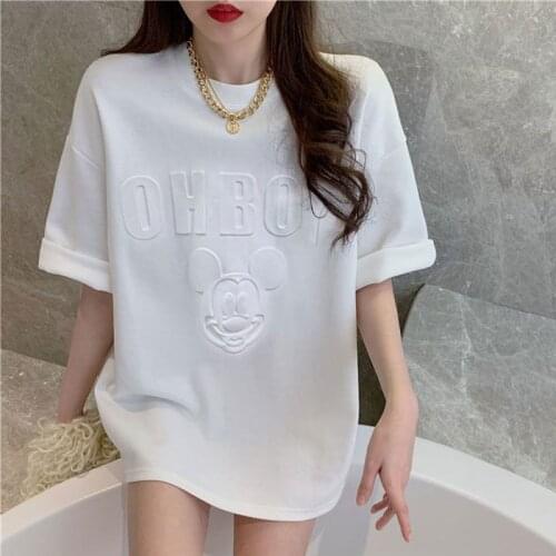 European goods embossed Mickey bump letter t-shirt women summer short-sleeved tide brand loose student short-sleeved shirt M-2XL