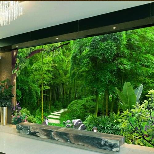 Custom 3D Mural Wallpaper Living Room Bedroom Sofa TV Background Wallpaper Green Bamboo Green Fresh Photo Waterproof Wallpaper