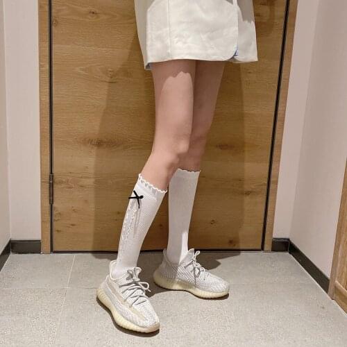 Lolita Cotton Women Socks Bowknot Long Stockings Female White High Knee Socks Girls Leg Dress Calcetine medias