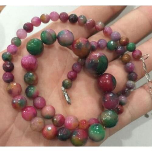 Faceted 6-14mm Multicolor Jade Round Gems Beads Necklace 18"