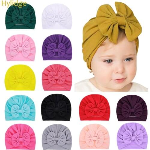 Hylidge Fashion Cute Bow Girl Cap Soft Cotton Turban Bebe Baby Girl Beanie Hat Summer Hat For Kids Sun Cap Toddler Infant Hats
