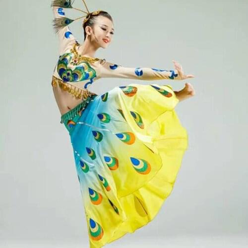 Chinese folk dance peacock costumes classical fan stage wear national dance clothes ancient national dance of China FF1979