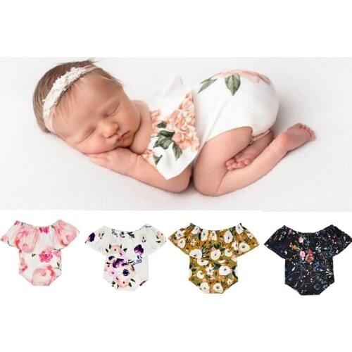 Newborn Baby Girl Flower Color Sleeveless Off Shoulder Romper Jumpsuit Outfit Newborn Photograph Props