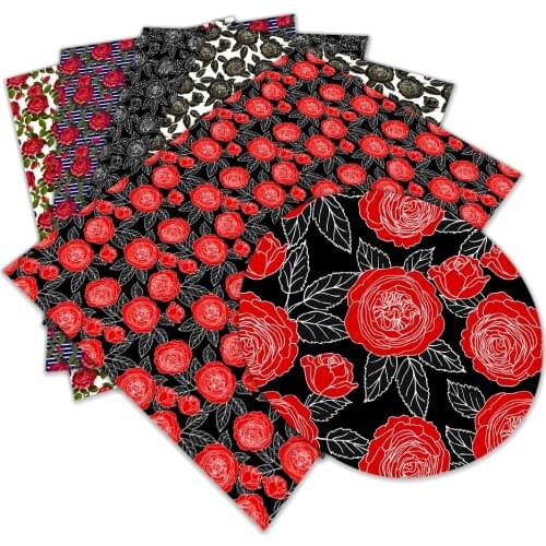 Beautiful red Rose White Lotus Flower Pattern Printed Synthetic Faux Leather for DIY Decoration