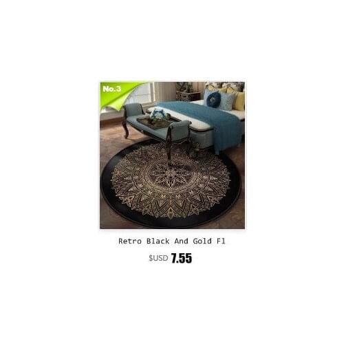 Retro Black Gold Flowers Round Carpet Lotus Chair Floor Mat Soft Carpets for Living Room Anti-slip Rug Bedroom Decor Rugs