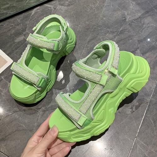 Hook Slingback Platform Designer Dad Sandals Women Wedge 2021 Summer Pearl Beach Strap Chunky Heel Sports Shoes Women Black