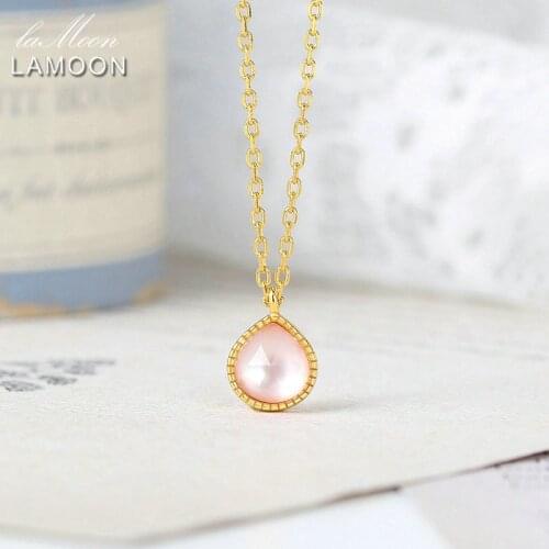 LAMOON Sweet Pink Pendant For Women Cute Peach Shape White Crystal Pink Shell 925 Silver 14K Gold Pated Necklace Jewelry LMNI092