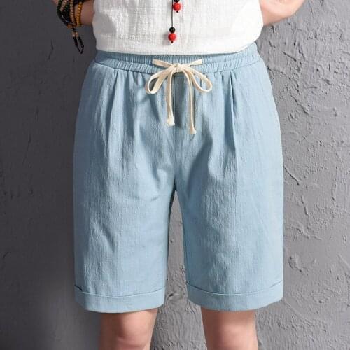 Summer Women Cotton Linen Bermuda Feminina Elastic Waist Casual Sweatpants Knee Length Beach Trousers Female Shorts Plus Size