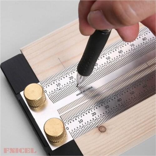 ALLSOME Woodworking Scribing Mark Line Gauge Scale Ruler T-Type Hole Ruler Stainless Carpenter DIY Measuring Tool