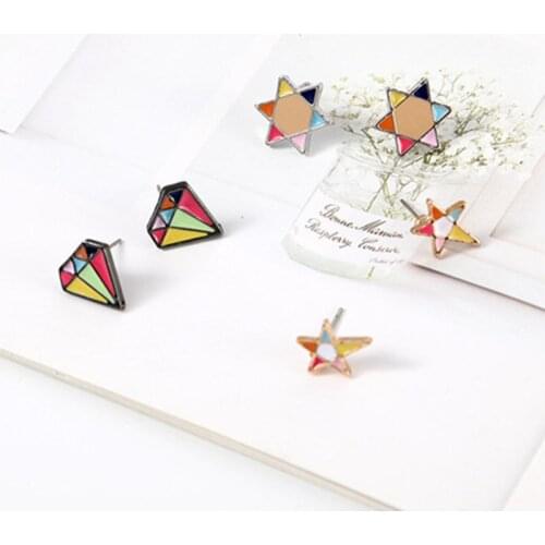 Cute Cartoon Oil Drip Earrings Trendy Star Stud Earrings Fashion Jewelry Accessories Sweet Girl Wedding Party Gifts