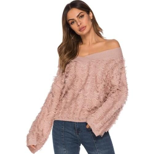 Sweet Tassel Sweater Sexy V-neck Pullovers Womens Personality Knitwear Elegant Ladies Off Shoulder Tops Chic Streetwear Clothes