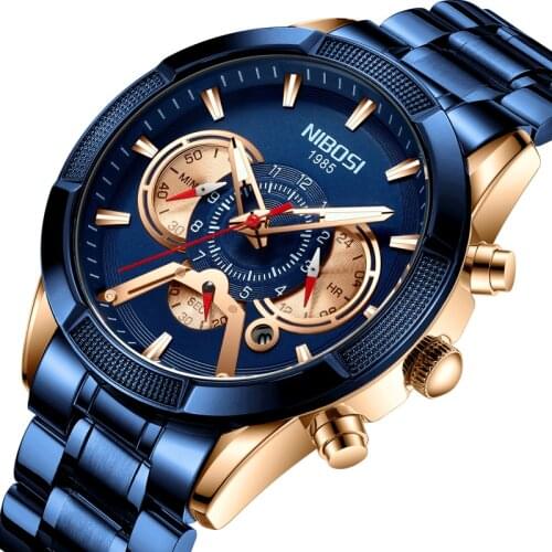 Relogios masculino NIBOSI sports Watches Men Luxury Brand Men Watch Wateproof Outdoor Wristwatch Watch Stainless Steel Blue