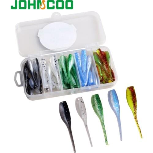 JOHNCOO Soft Bait Fishing Lure 50pcs Soft Worm Shrimp Ocean Rock Lure Bass Soft Fish Pesca Jig Trout Jig Soft Bait