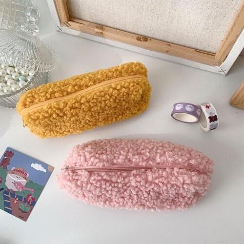 Soft Lambswool Pencil Pouch Plush Pen Case Kawaii Zipper Supplies Cosmetic Pouch Organizer Make Bag School Up Office O0T0