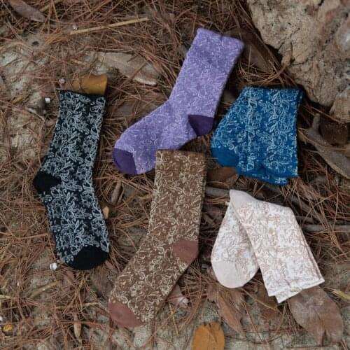 10 Pairs Twig Texture Cotton Socks Womens Socks 3D Embossed Three-dimensional Ancient Branch Pattern Socks For Ladis Girls