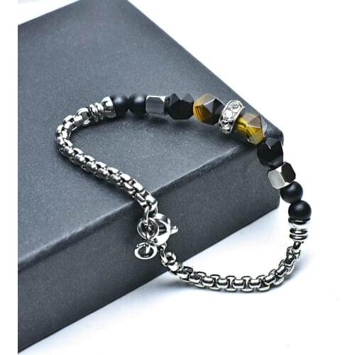 New 2020 Adjustable Natural Tiger Eye Stone Bead Bracelet Men Stainless Steel Bracelet for Men Gift for Him Pulseira Masculina
