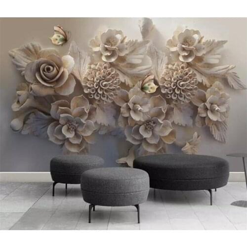 Custom Mural 3D Wallpaper European Aesthetic Three-dimensional Relief 3D Flower Butterfly Living Room Sofa Background Wallpaper