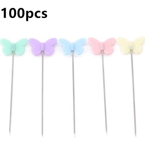 Fashion 100pcs/lot Sewing Needles 52mm Flower Butterfly Headsewing machine needles holder glass head pins knitting needles set