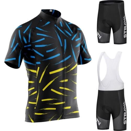 STRAVA pro team Cycling Jersey Men Set Bib Shorts Set Summer Mountain Bike Bicycle Suit Bicycle Racing Uniform Clothes