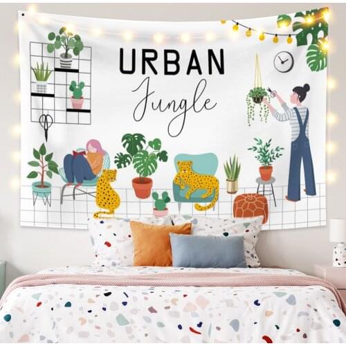 Tropical Tapestry Urban Jungle Cartoon Cheetah Palm Tree Fashion Wall Hanging Bedroom Dorm Art Decor Picnic Beach Mat