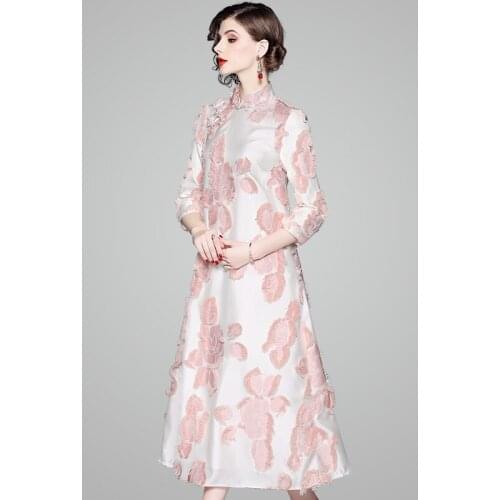Spring women new floral Loose Dress fashion clothing sexy Chinese Style Lace Party dress Vintage office work dresses autumn