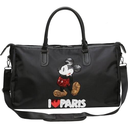 Disney Fashion Travel Bag Fitness Bag Waterproof Sequined Mickey Mouse Gym Bag Portable Large Capacity Shoulder Bag