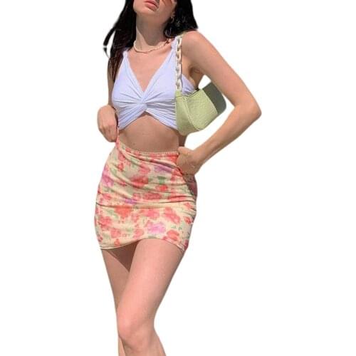 Ladies Summer Temperament Bust Skirt Girls Leisure Style Creative Floral Printing Short Hip Skirt for Dating Shopping