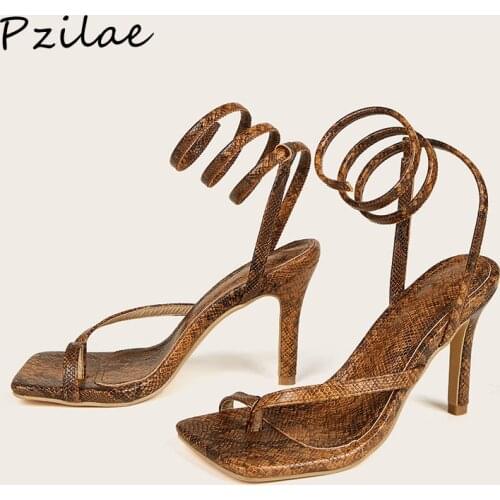 Pzilae Runway style new summer women sandals twining ankle split toe gladiator sandals serspentine sexy high heels ladies shoes