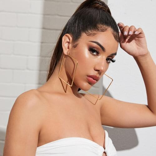 HuangTang Vintage Big Hollow Geometric Hoop Earrings for Women Statement Colorful Square Earrings Charms Jewelry Party 18053