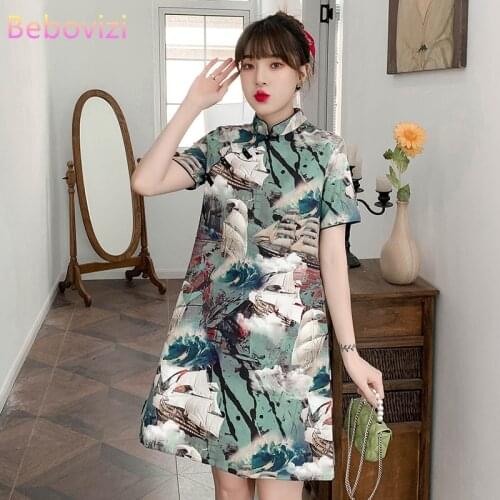 2021 New Retro Summer Casual Party Carnival Fashion Modern Cheongsam Dress Women Short Sleeve Qipao Traditional Chinese Clothes