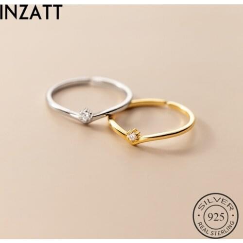 INZATT Real 925 Sterling Silver Letter V Adjustable Ring For Fashion Women 18K Gold Fine Jewelry Cute Minimalist Accessories