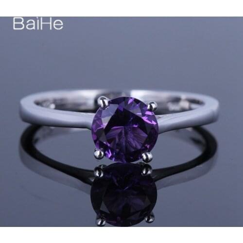BAIHE Sterling Silver 925 0.9ct Flawless Genuine Amethyst Wedding Women Trendy Fine Jewelry Amethyst Ring