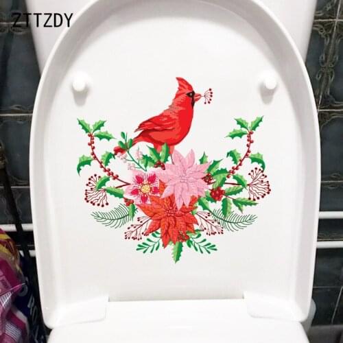 ZTTZDY 25.9×25.1CM Cartoon Bird And Flower Home Kids Room Wall Stickers Fashion Toilet WC Decor T2-1372