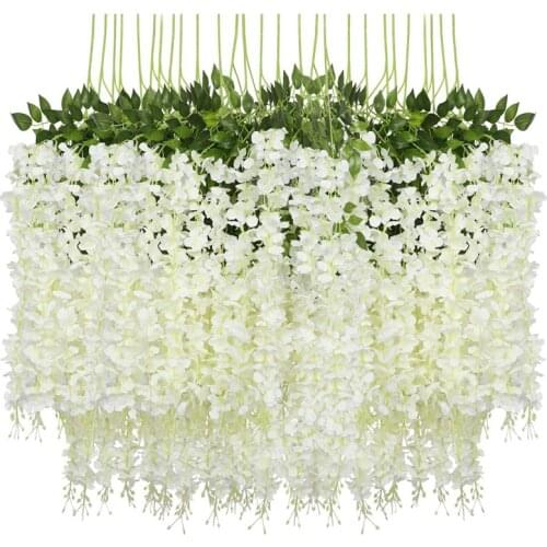 12 Pack (43.2 FT) Artificial Wisteria Vine Fake Wisteria Hanging Garland Silk Long Hanging Bush Flowers String Home Party Weddin