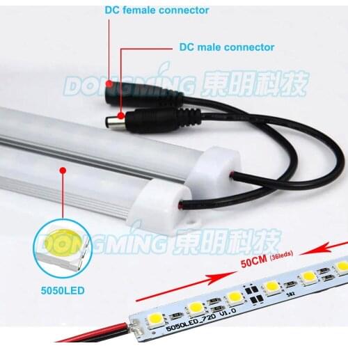DC 12V 6pcs 50cm easy lengthen U Profile 2 connector clear/milky PC cover led hard strip 36Leds 5050 led luces strip aluminum