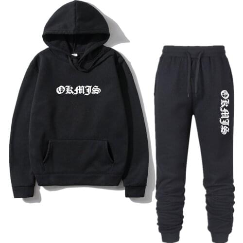 2020 Brand Letter Hoodie Suit Sportswear Mens OKMJS Printing Sweatshirt Solid Color Jogging Men Sportswear Suit Homme Two-Piece