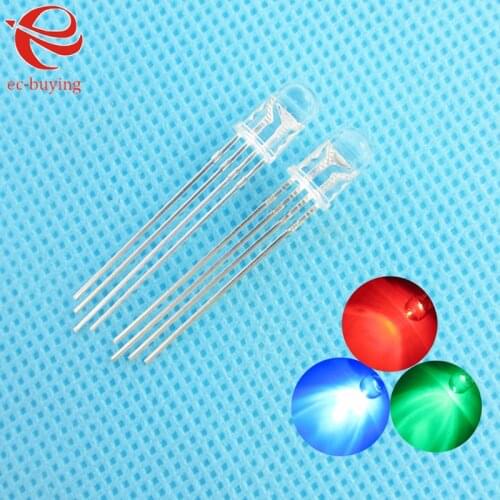 5mm LED Transparent Multicolor 4pin Common Cathode RGB Light Emitting Diode Lamp Bead Tricolor Round Package Plug-in 100pcs/lot