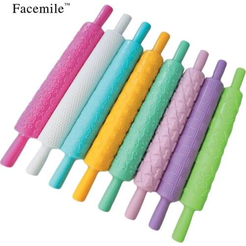 8pcs/set Plastic Embossed Textured Patterned Fondant Rolling Pins Cake decorating Baking Tools plastic pastry roller 53022