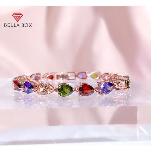BELLA BOX Luxury 925 Sterling Silver Women Bracelets With Water Drop Multi Colored Gems Engagement Anniversary Fine Jewelry Gift