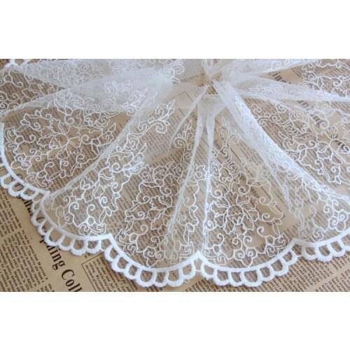 Free Shipping 5Y/lot, 15cm Wide Handmade DIY Cotton white Embroidery Flowers Lace Trim
