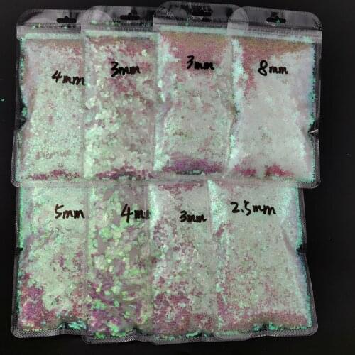 50G Holographic Nail Art Glitter Sequins Heart Moon Flower Cherry White Color Sparkly Flakes Slices Manicure Nails Art Decorati