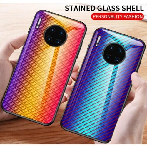 For Huawei Mate 30 Pro Case Hard Tempered glass Fashion Gradient carbon fiber protect back cover case for huawei mate 30 mate30