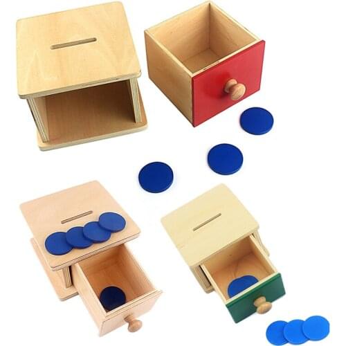Montessori Imbucare Box with Coins Wood Coin Box Permanent Matching Box Blue Coins Eudcational Learning Toys For Toddler Infant