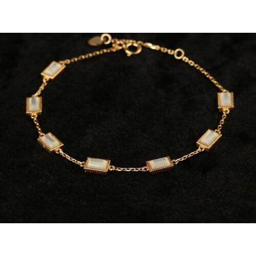 Designer original new silver inlaid square white shell bracelet simple retro palace style light luxury girl jewelry