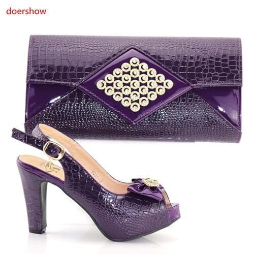 Doershow good purple Italian Matching Shoes And Bag Set African Style Ladies red Shoes And Bag To Match For Wedding Dress PAB1-8