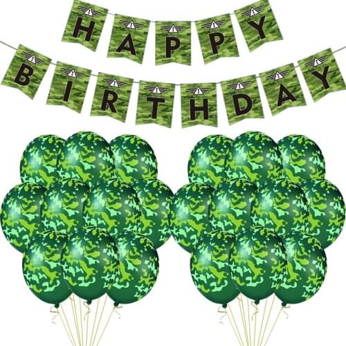 1set 12inch Camouflage Ballons Banner Military Theme Fighter Tank Green Number Balloon Adult Kids Happy Brithday Party Decor Toy