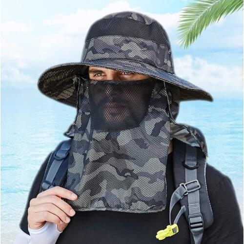 Outdoor Climbing Fishing Brim Fisherman Hat Neck Guard Sun Protection Cap Summer Mens Bucket Hat Camouflage Sunshade Cap