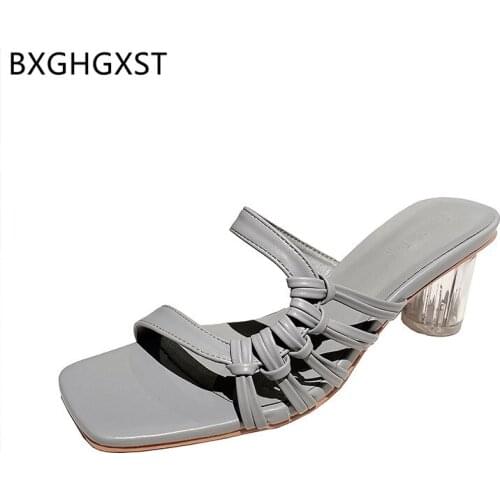 Transparent Heels Summer Slippers for Woman Casual Hight Heels Women 2021 Slippers Women Square Toe Heels Pumps Woman Shoes